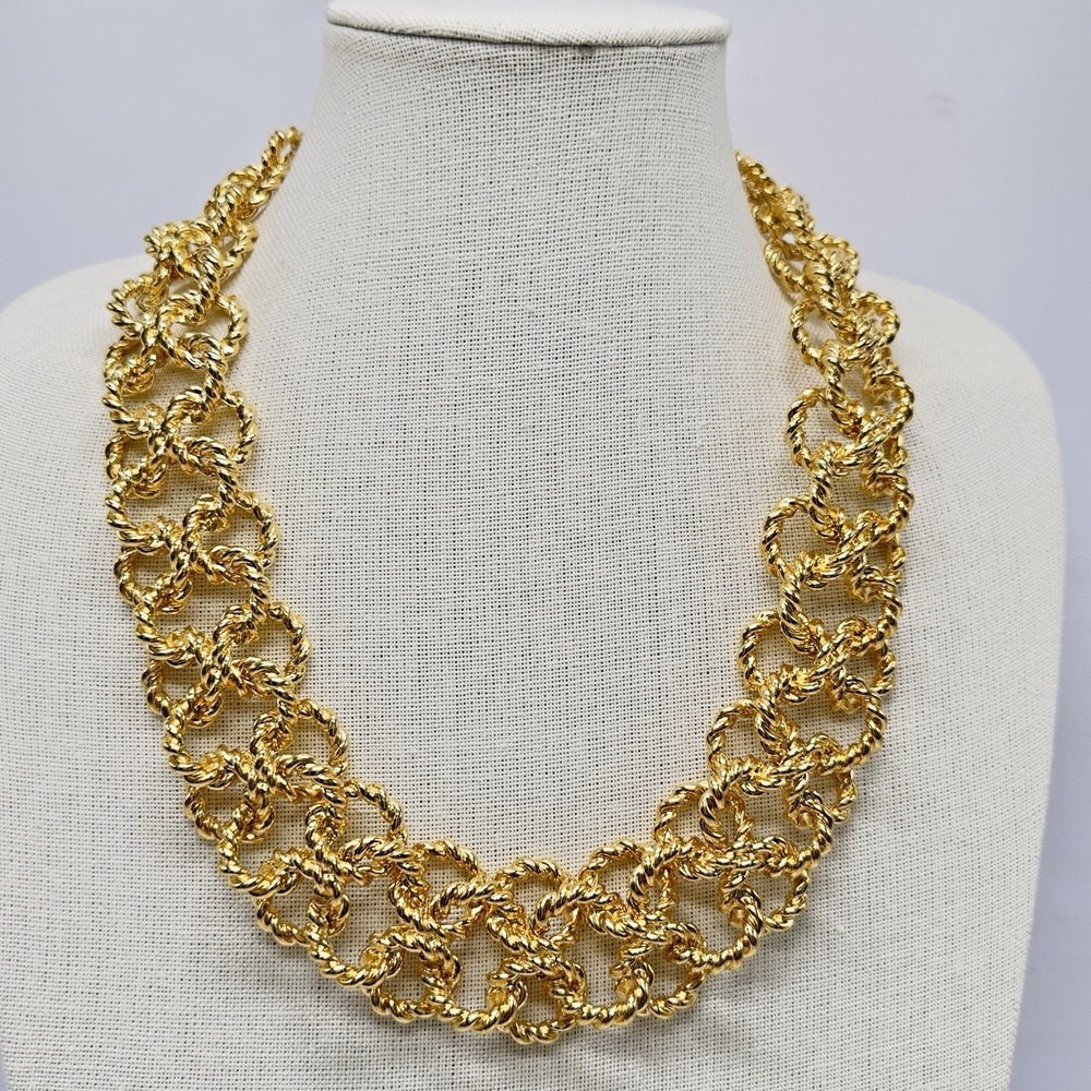 Chunky Gold Tone Necklace Knot Twist Link Collar Runway Statement Adjustable